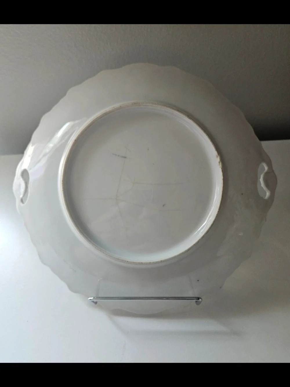 White Decorative Floral Ceramic Serving Plate with Purple Flowers